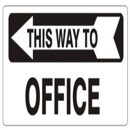 Clear directional sign "Offices This Way" with an arrow in a Nigerian building.