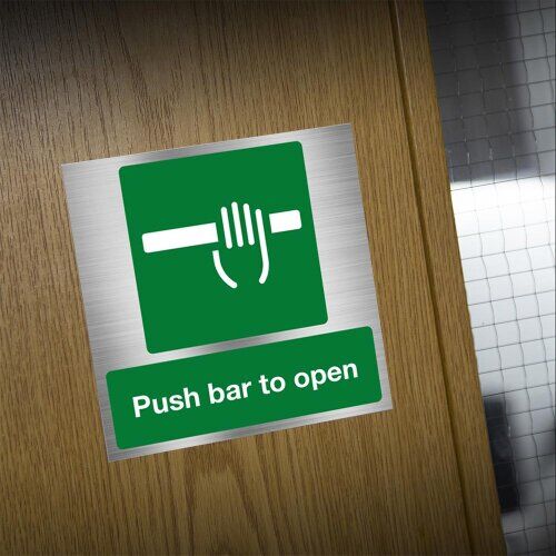 Vinyl "Push Bar to Open" sign for easy access to safety in Lagos.