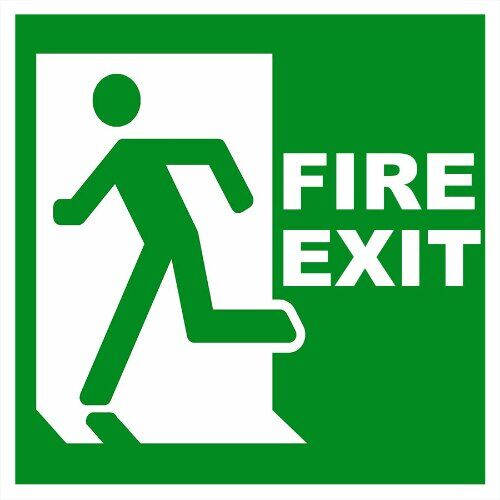 Exit Fire sign with running man pictogram for safe evacuation in Lagos.