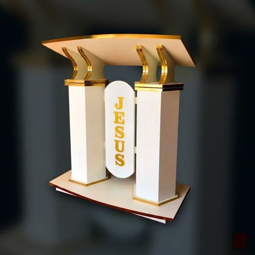white and gold modern church pulpit